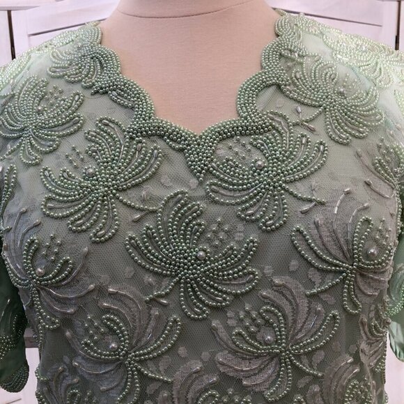 Vintage Beaded Sequined Blouse Lime Green XL - Picture 10 of 12